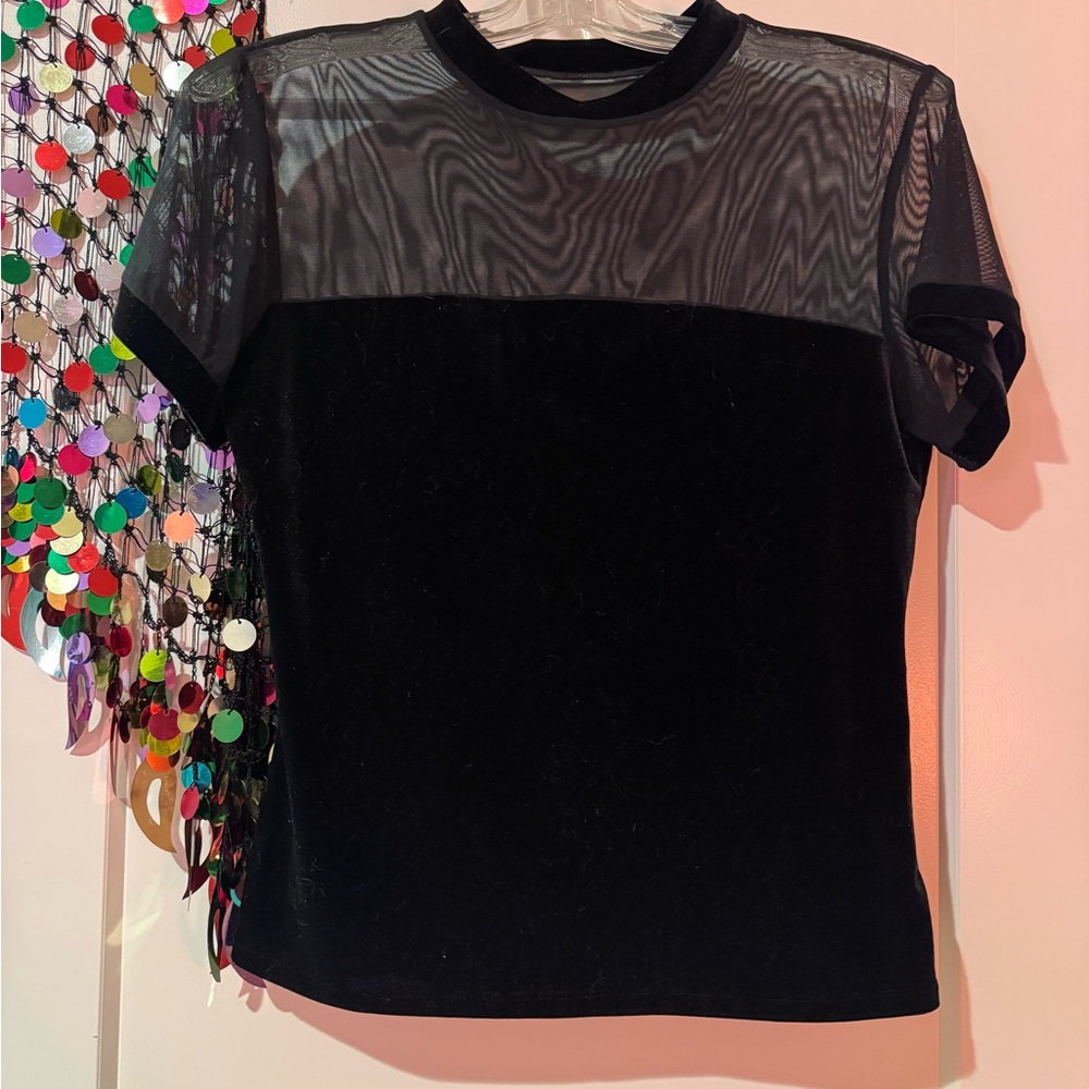 Black Sheer Mesh Top velvet 90s